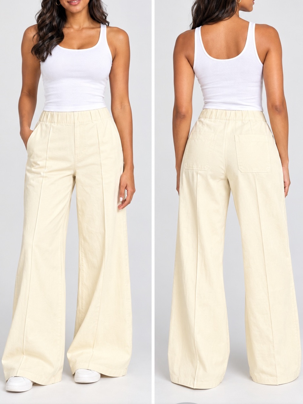 NWT JNY Rayon High Rise Pin Seam Wide Leg Knit Trousers Cream Off White Pants(M)